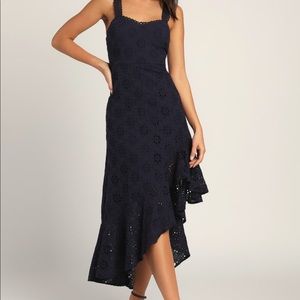 Lulus Navy Eyelet Dress